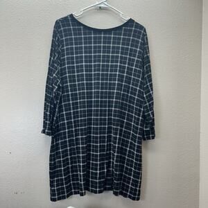 J.Jill Wearever Windowpane Tunic Top XL Black Long Sleeve Minimalist Chic Career